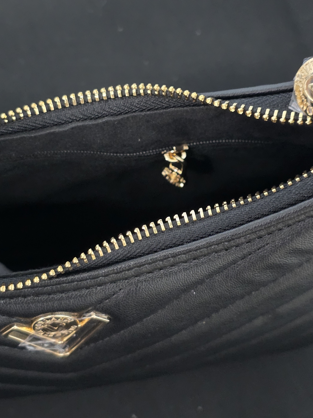 Valentino Orlandi Women's Black Quilted Crossbody Bag with Gold Hardware